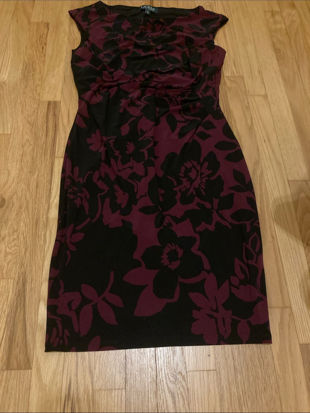 Lauren Ralph Lauren Black and Plum Floral Sheath Dress